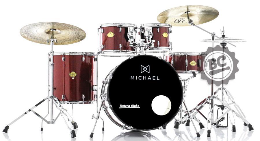 Bateria Michael Legacy Sparkle Wine SWR 22",10",12",16" com Ferragens Duplas, 2 Estantes, Banco