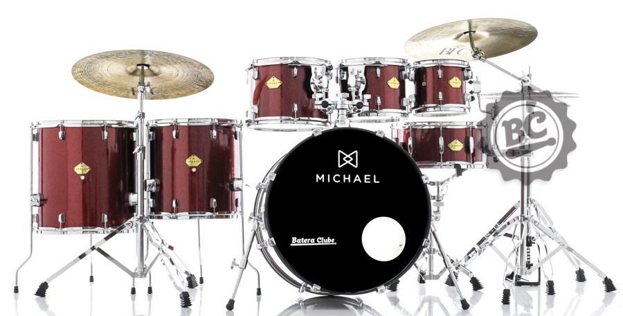 Bateria Michael Legacy Sparkle Wine SWR 22",8",10",12",14",16" Ferragens Duplas, 2 Estantes, Banco