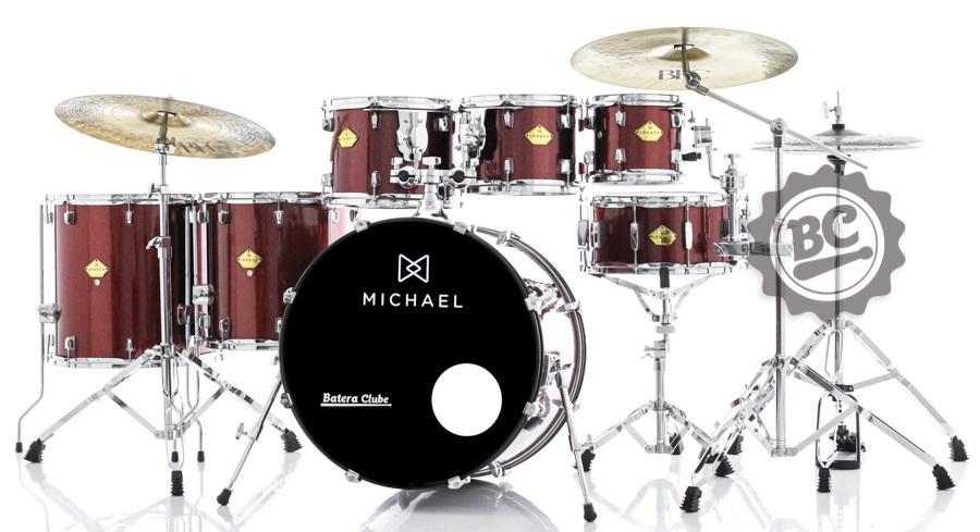 Bateria Michael Legacy Sparkle Wine SWR 20",8",10",12",14",16" Ferragens Duplas, 2 Estantes, Banco