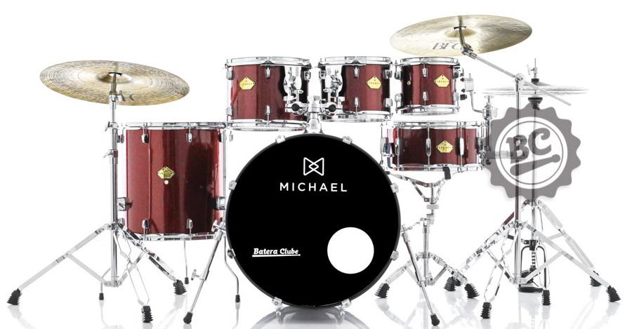 Bateria Michael Legacy Sparkle Wine SWR 20",8",10",12",14" com Ferragens Duplas, 2 Estantes, Banco