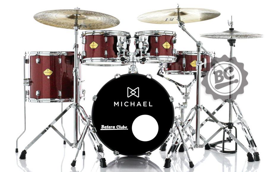 Bateria Michael Legacy Sparkle Wine SWR com Bumbo 18",10",12",14" c/ Ferragens, 2 Estantes e Banco