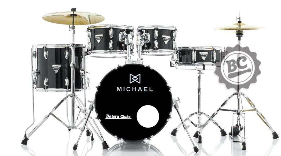 Bateria Michael Trinity Black DMT218BK com Bumbo 18",10",12",14" com Ferragens, Pratos e Banco