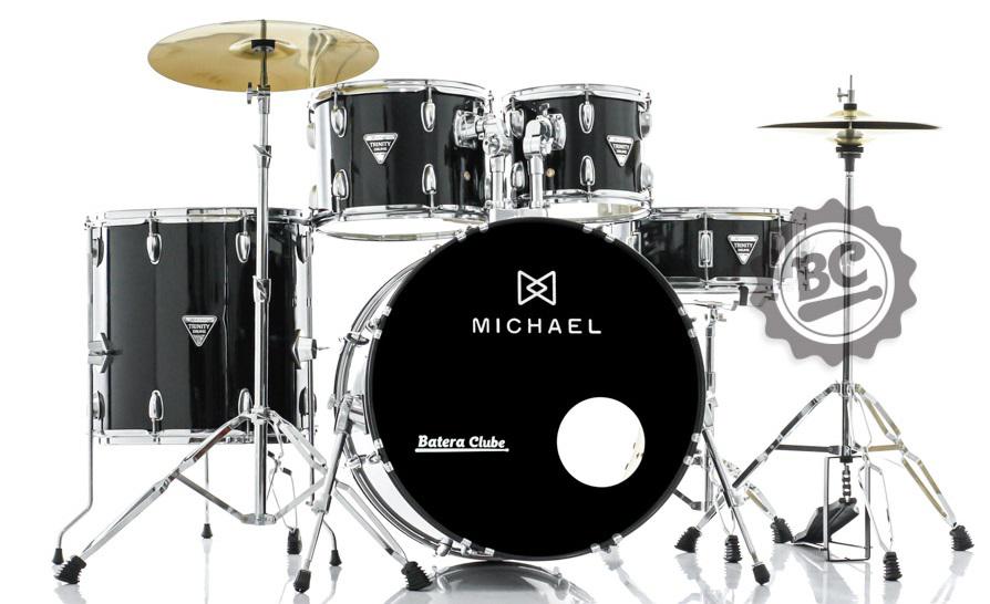 Bateria Michael Trinity Black DMT222BK com Bumbo 22",10",12",16" com Ferragens, Pratos e Banco