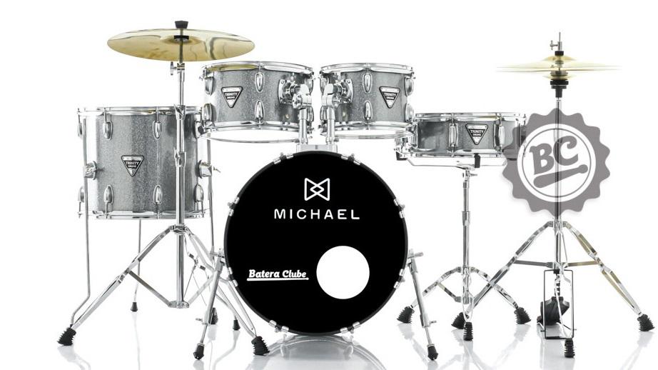 Bateria Michael Trinity Dark Grey DMT218GY com Bumbo 18",10",12",14" com Ferragens, Pratos e Banco