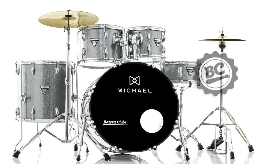 Bateria Michael Trinity Dark Grey DMT222GY com Bumbo 22",10",12",16" com Ferragens, Pratos e Banco