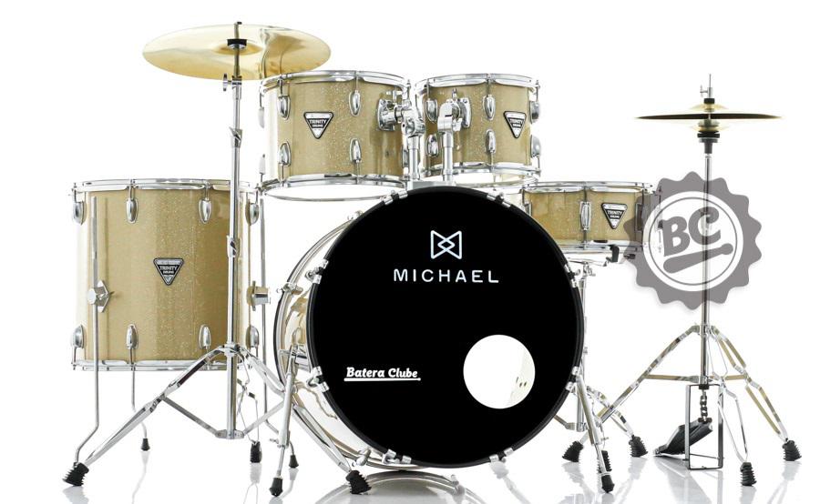Bateria Michael Trinity Gold Bright DMT222GT com Bumbo 22",10",12",16" c/ Ferragens, Pratos e Banco