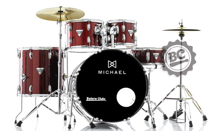 Bateria Michael Trinity Wine Red DMT222WR com Bumbo 22",10",12",16" com Ferragens, Pratos e Banco