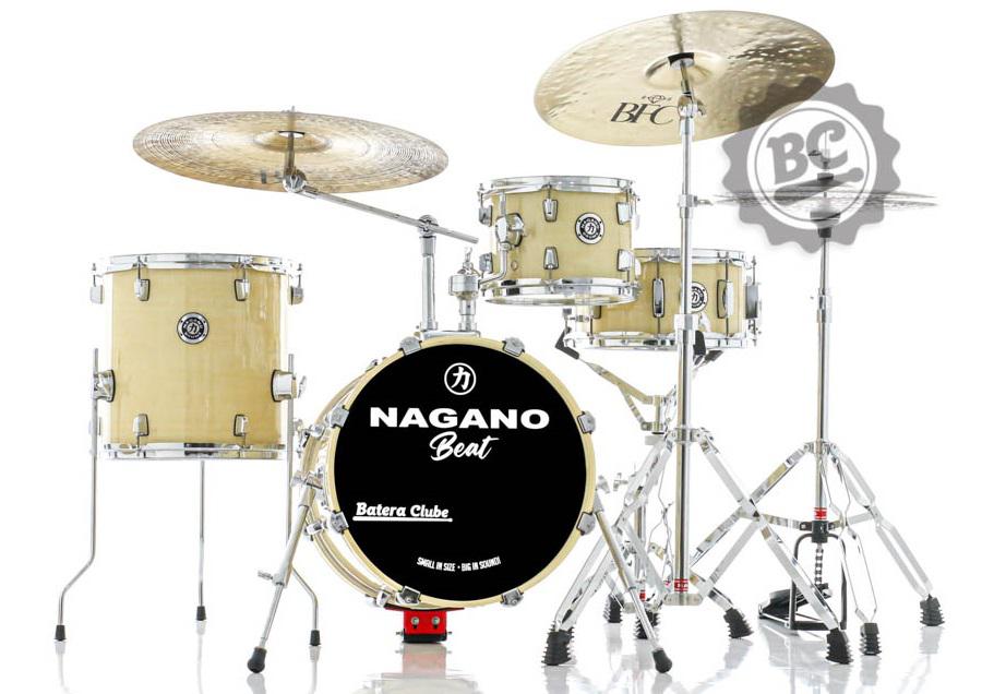 Bateria Nagano Beat Natural Clear com Bumbo 16" com elevador Kit Ferragens com Banco e Peles Duplas