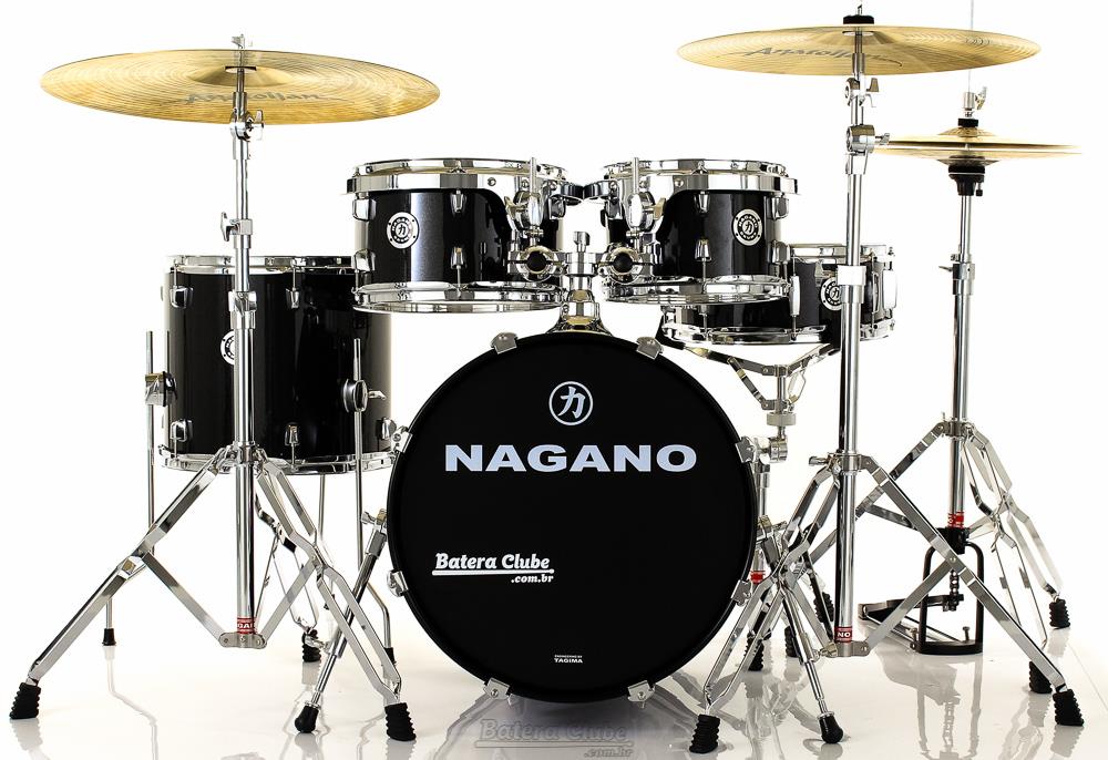 Bateria Nagano Garage Gig Ebony Sparkle Bumbo 18",10",12",14" Kit de Ferragens e Peles Duplas