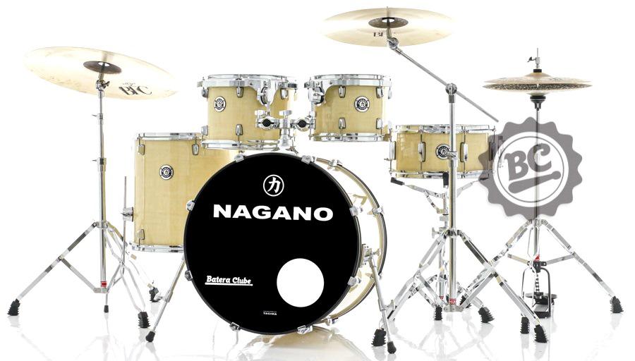 Bateria Nagano Garage Fusion Natural Clear 20",10",12",14" com Banco e Peles Duplas