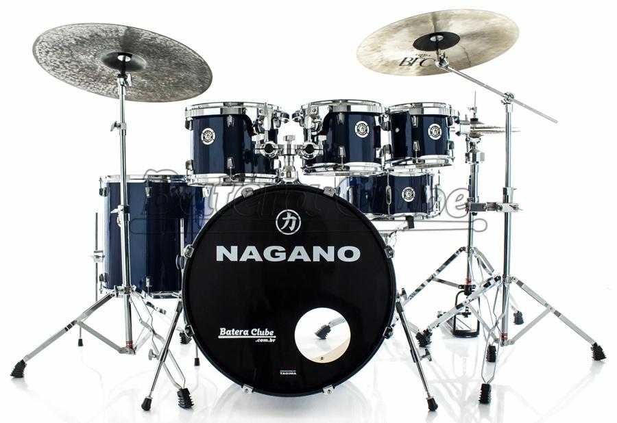 Bateria Nagano Garage Fusion Plus Blue Night 20",8",10",12",14" com Banco e Peles Duplas