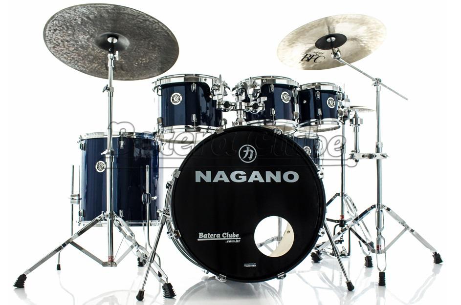 Bateria Nagano Garage Rock Plus Blue Night 22",8",10",12",16" com Banco e Peles Duplas