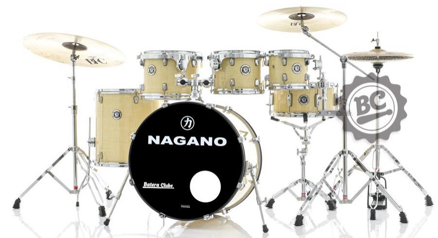 Bateria Nagano Garage Fusion Natural Clear 20",8",10",12",14" com Banco e Peles Duplas