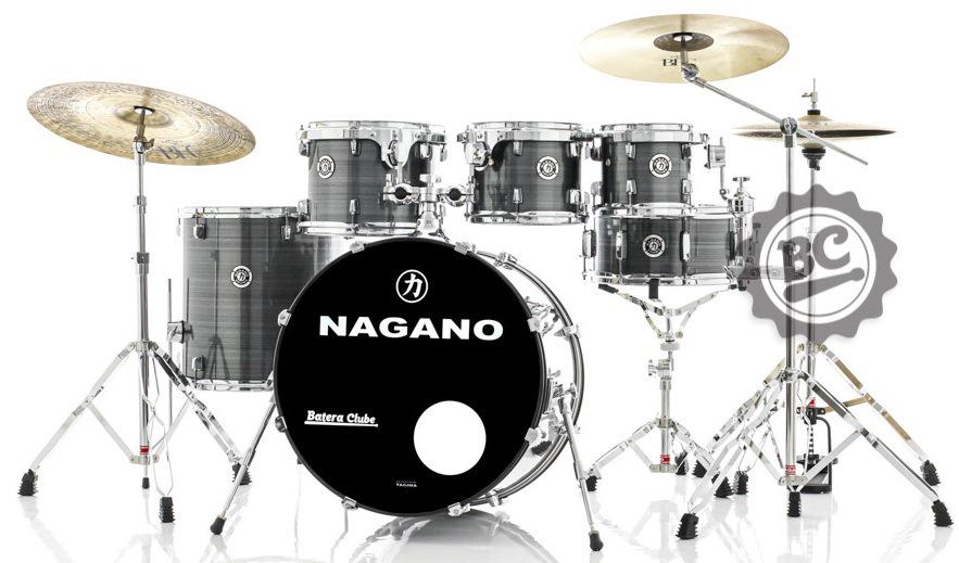 Bateria Nagano Garage Fusion Plus Grey Stripe 20",8",10",12",14" com Banco e Peles Duplas