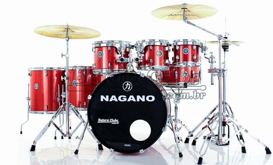 Bateria Nagano Garage Fusion Plus Wine Sparkle 20",8",10",12",14",16" com Banco e Peles Duplas