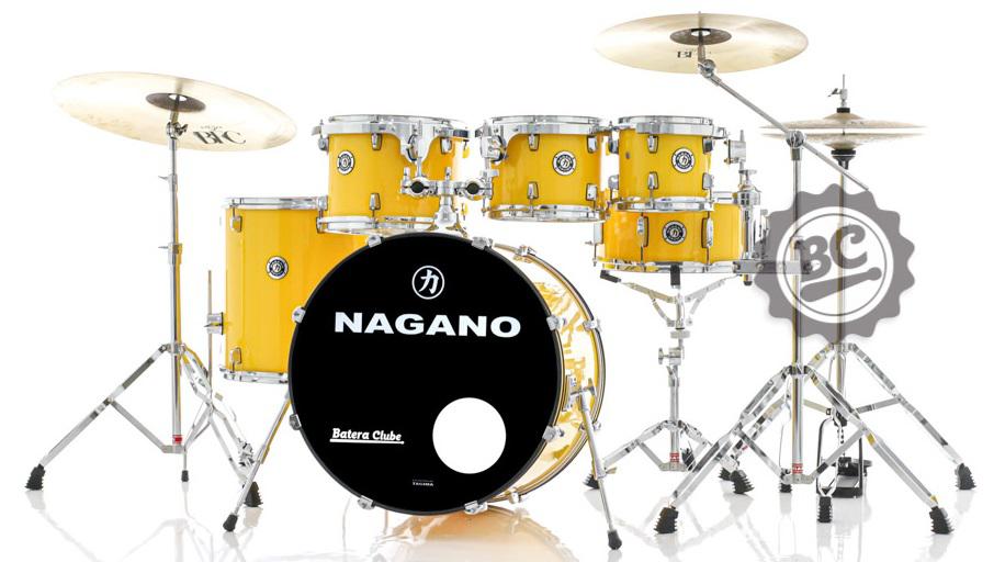Bateria Nagano Garage Fusion Yellow Race 20",8",10",12",14" com Banco e Peles Duplas