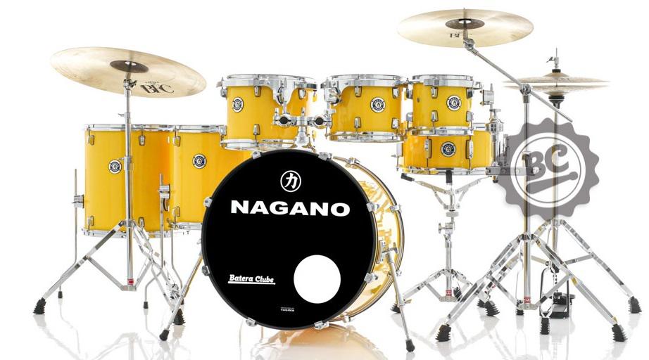 Bateria Nagano Garage Fusion Yellow Race 20",8",10",12",14",16" com Banco e Peles Duplas