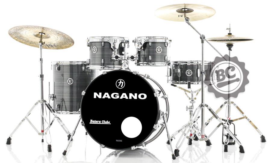 Bateria Nagano Garage Fusion Grey Stripe 20",10",12",14" com Banco e Peles Duplas
