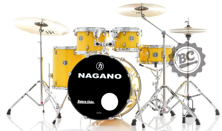 Bateria Nagano Garage Fusion Yellow Race 20",10",12",14" com Banco e Peles Duplas