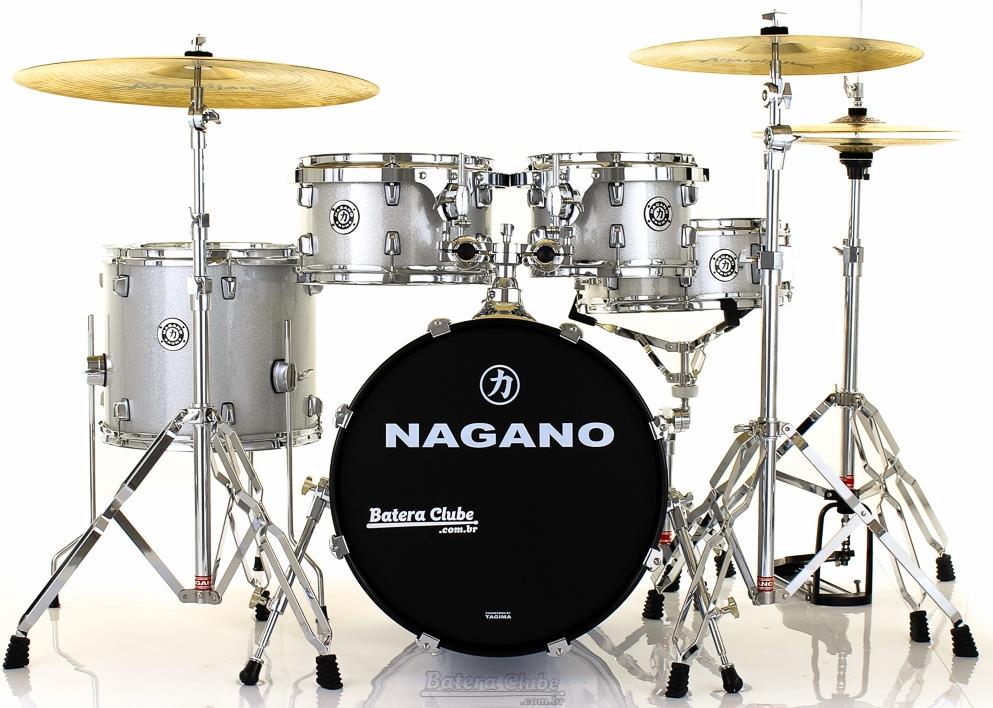 Bateria Nagano Garage Gig Silver Sparkle Bumbo 18",10",12",14" Kit Ferragens e Peles Duplas