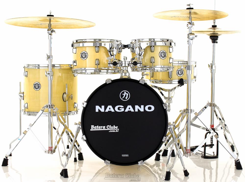 Bateria Nagano Garage Gig Natural Clear Bumbo 18",10",12",14" Kit de Ferragens e Peles Duplas