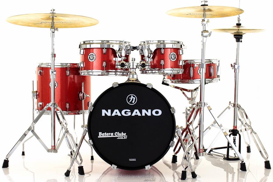 Bateria Nagano Garage Gig Wine Sparkle Bumbo 18",10",12",14" Kit de Ferragens e Peles Duplas