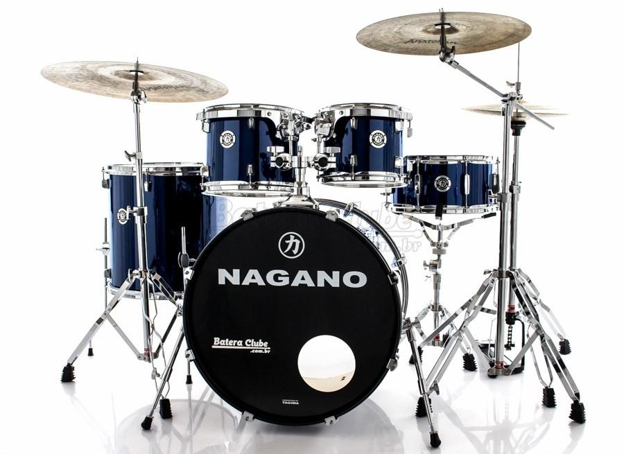 Bateria Nagano Garage Fusion Blue Night 20",10",12",14" com Banco e Peles Duplas
