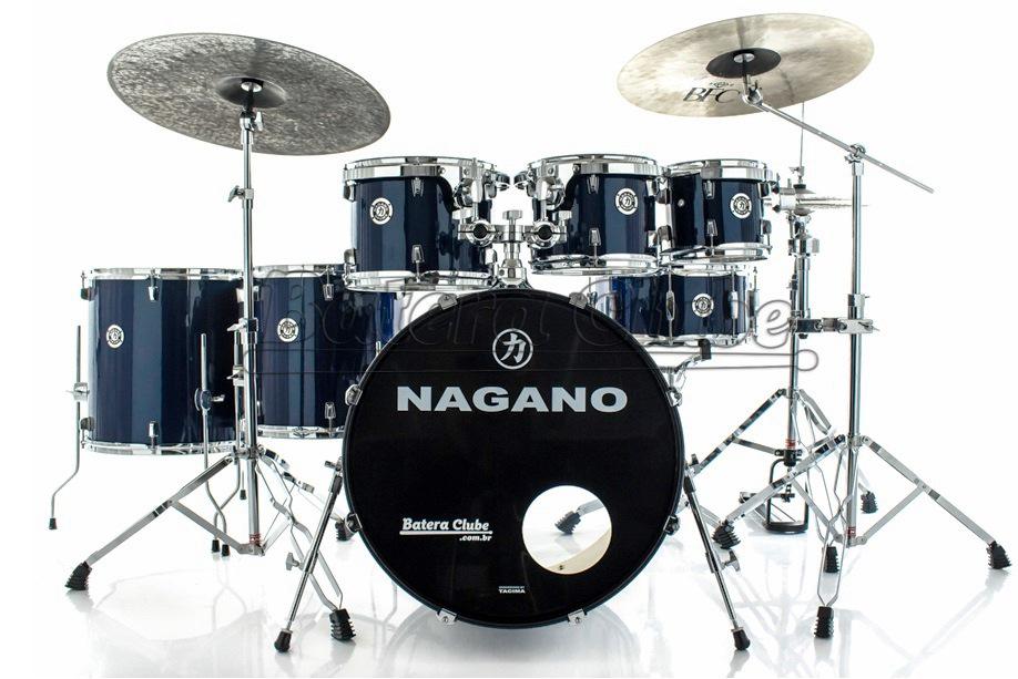 Bateria Nagano Garage Fusion Plus Blue Night 20",8",10",12",14",16" com Banco e Peles Duplas