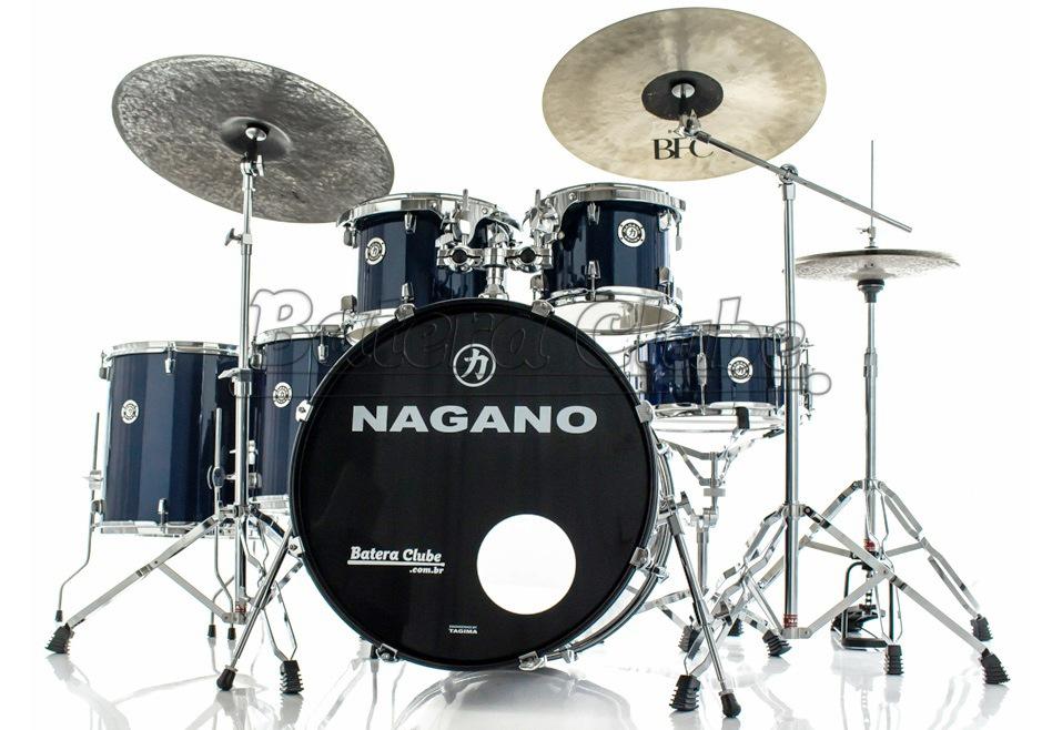 Bateria Nagano Garage Fusion Plus Blue Night 20",10",12",14",16" com Banco e Peles Duplas