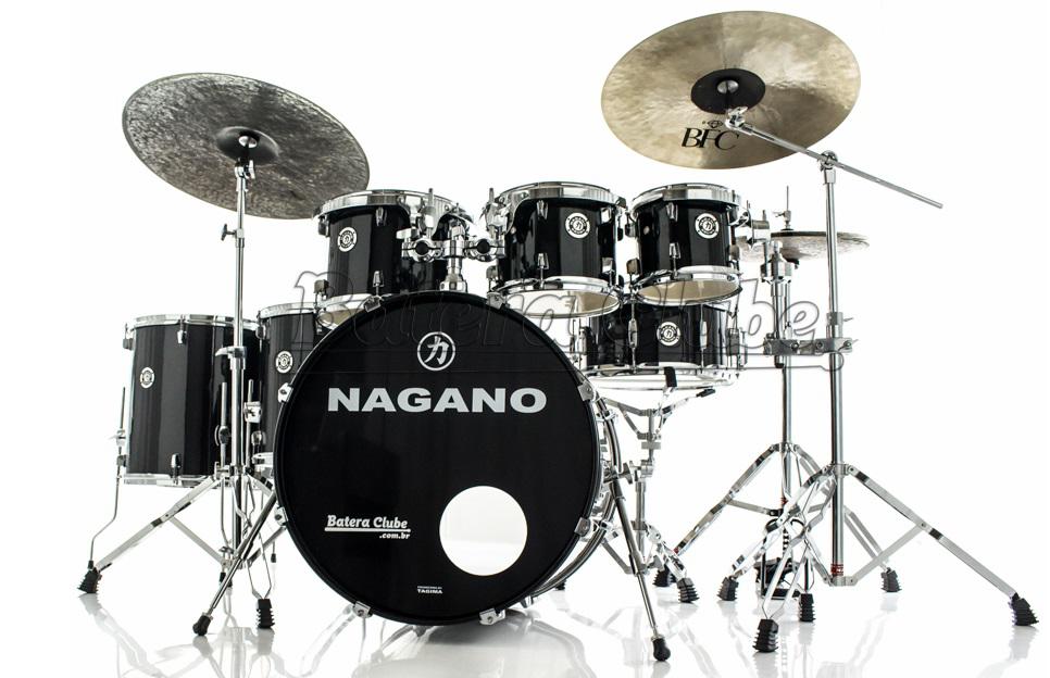 Bateria Nagano Garage Fusion Ebony Sparkle 20",8",10",12",14",16" com Banco e Peles Duplas