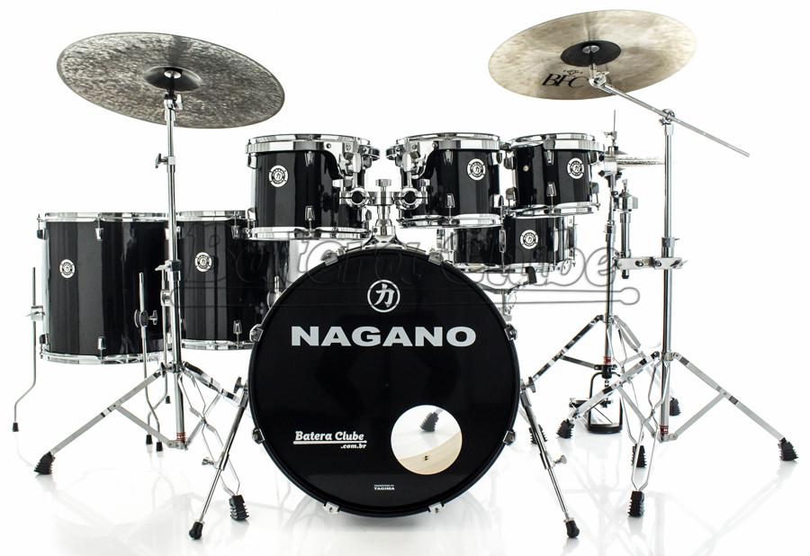 Bateria Nagano Garage Rock Ebony Sparkle 22",8",10",12",14",16" com Banco e Peles Duplas