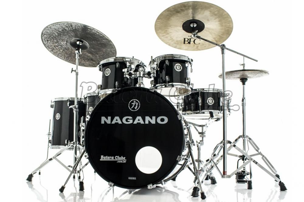Bateria Nagano Garage Fusion Ebony Sparkle 20",10",12",14",16" com Banco e Peles Duplas