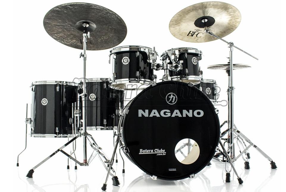 Bateria Nagano Garage Rock Ebony Sparkle 22",10",12",14",16" com Banco e Peles Duplas