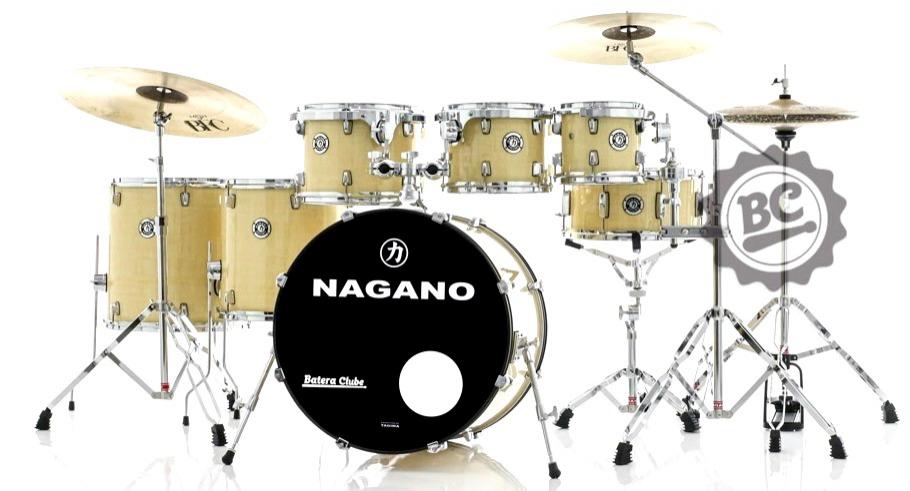 Bateria Nagano Garage Fusion Natural Clear 20",8",10",12",14",16" com Banco e Peles Duplas