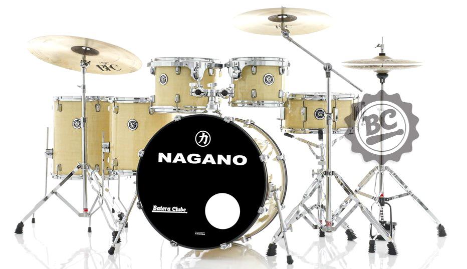 Bateria Nagano Garage Fusion Natural Clear 20",10",12",14",16" com Banco e Peles Duplas