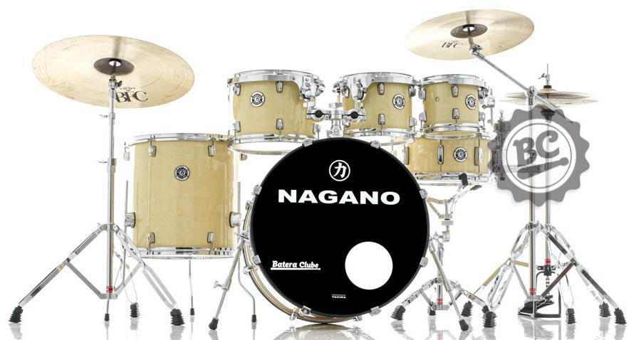 Bateria Nagano Garage Rock Natural Clear 22",8",10",12",16" com Banco e Peles Duplas