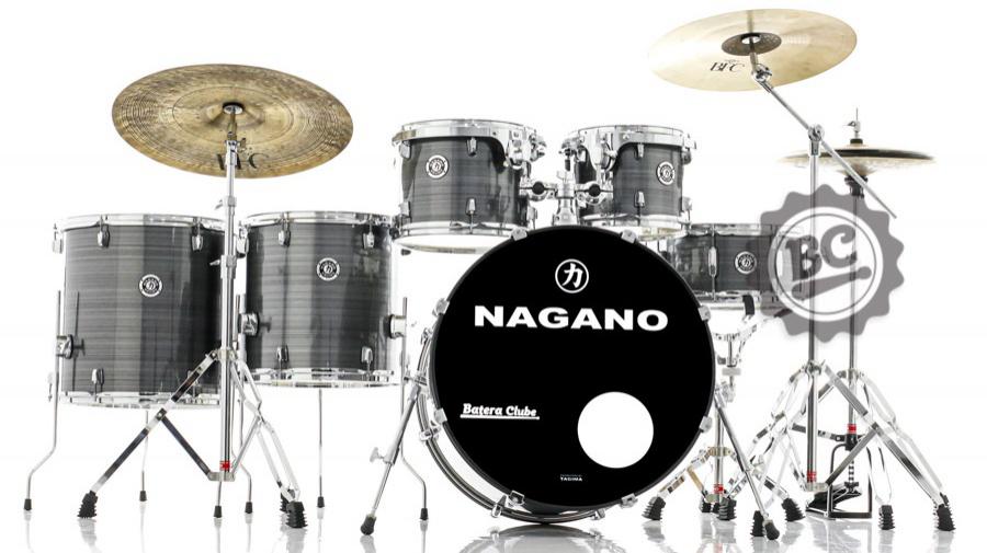 Bateria Nagano Garage Rock Grey Stripe 22",10",12",14",16" com Banco e Peles Duplas