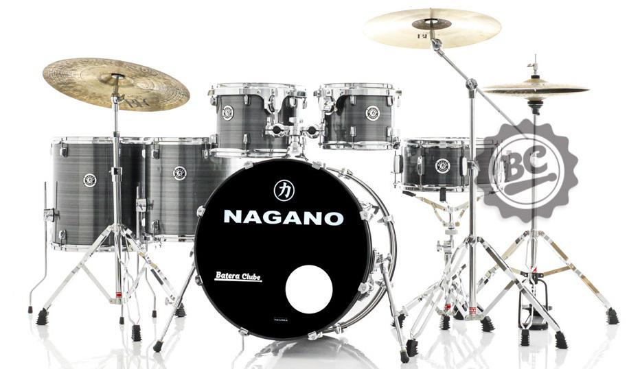 Bateria Nagano Garage Fusion Plus Grey Stripe 20",10",12",14",16" com Banco e Peles Duplas