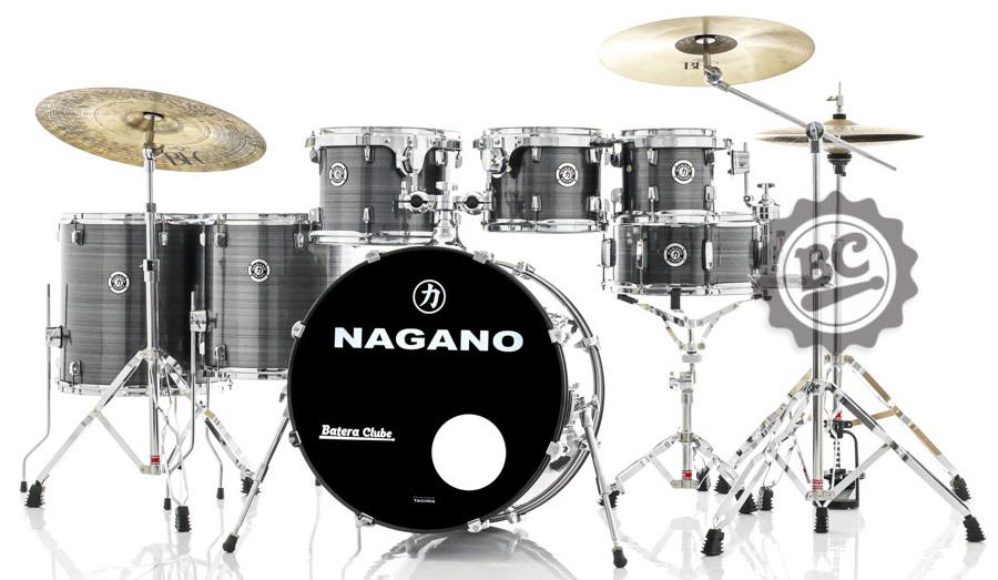 Bateria Nagano Garage Fusion Plus Grey Stripe 20",8",10",12",14",16" com Banco e Peles Duplas