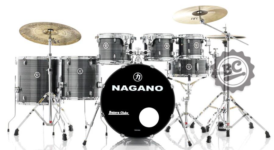 Bateria Nagano Garage Rock Grey Stripe 22",8",10",12",14",16" com Banco e Peles Duplas