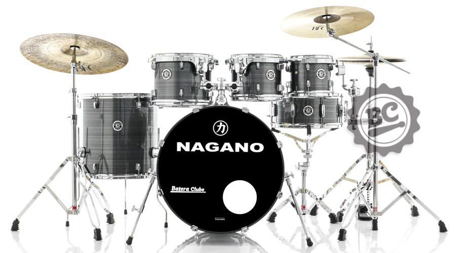 Bateria Nagano Garage Rock Grey Stripe 22",8",10",12",16" com Banco e Peles Duplas