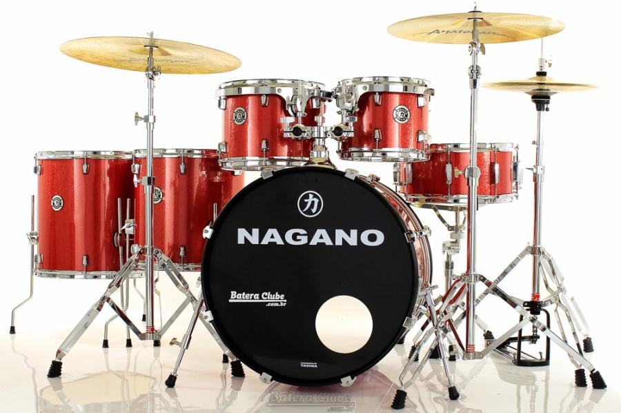 Bateria Nagano Garage Fusion Plus Wine Sparkle 20",10",12",14",16" com Banco e Peles Duplas