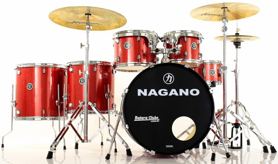 Bateria Nagano Garage Rock Wine Sparkle 22",10",12",14",16" com Banco e Peles Duplas