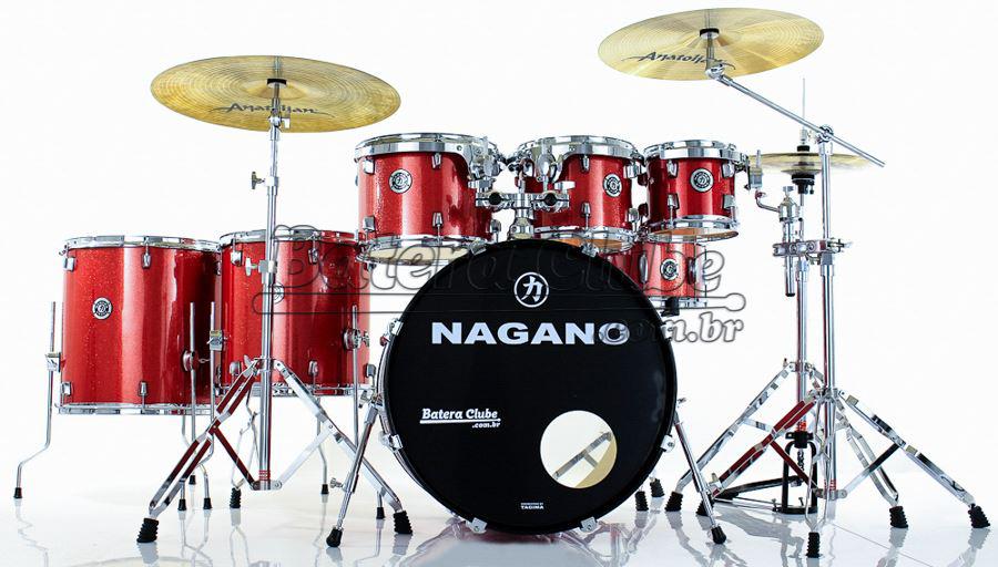 Bateria Nagano Garage Rock Wine Sparkle 22",8",10",12",14",16" com Banco e Peles Duplas
