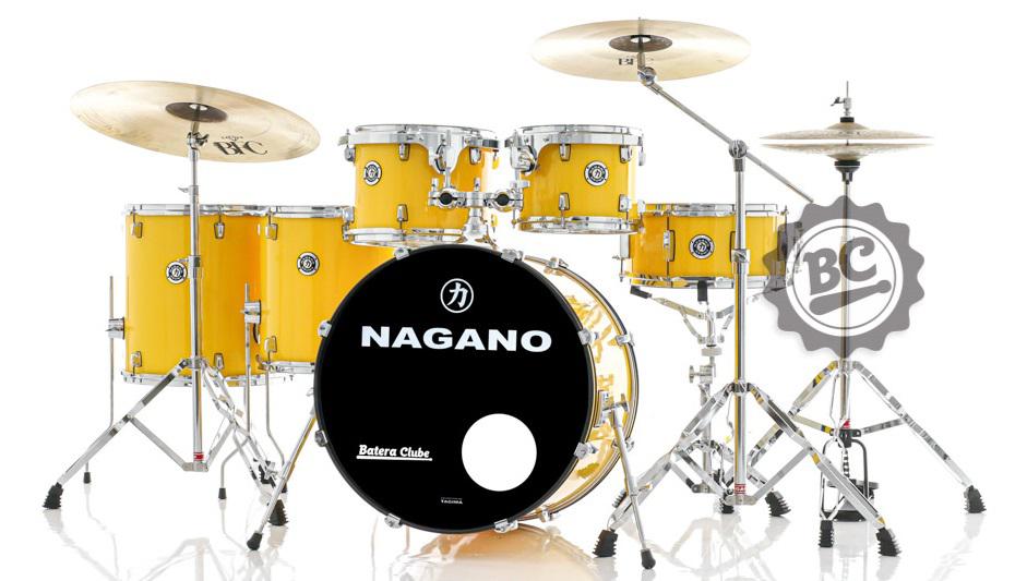 Bateria Nagano Garage Fusion Yellow Race 20",10",12",14",16" com Banco e Peles Duplas