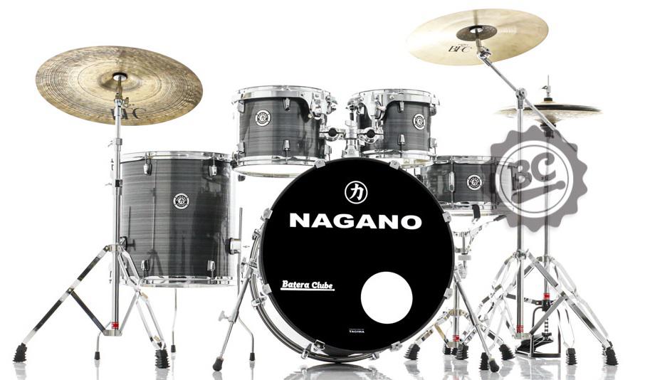Bateria Nagano Garage Rock Grey Stripe 22",10",12",16" com Banco e Peles Duplas