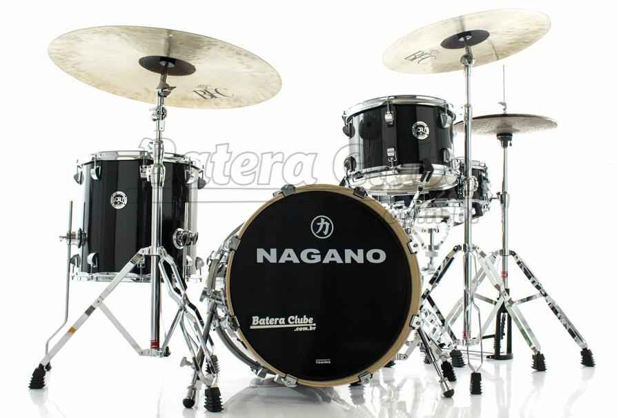 Bateria Nagano World Be Bop Ebony Sparkle com Bumbo 18", Tom 12", Surdo 14", Caixa e Ferragens