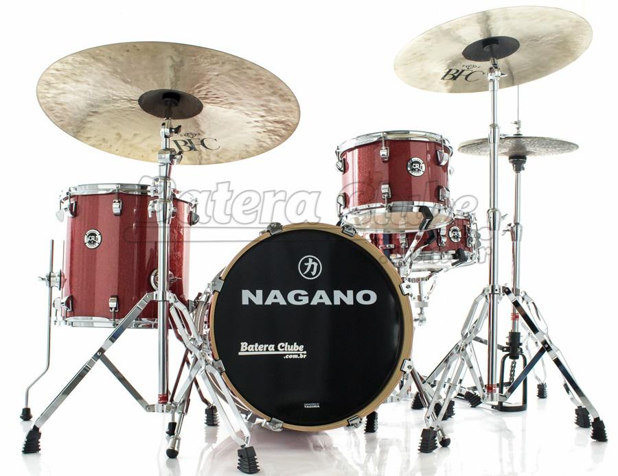 Bateria Nagano World Be Bop Wine Sparkle com Bumbo 18", Tom 12", Surdo 14", Caixa e Ferragens