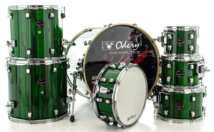 Bateria Odery Equalizer EQ.220 Emerald Green 22",8",10",12",14",16" (Shell Pack) e Cascos com Maple