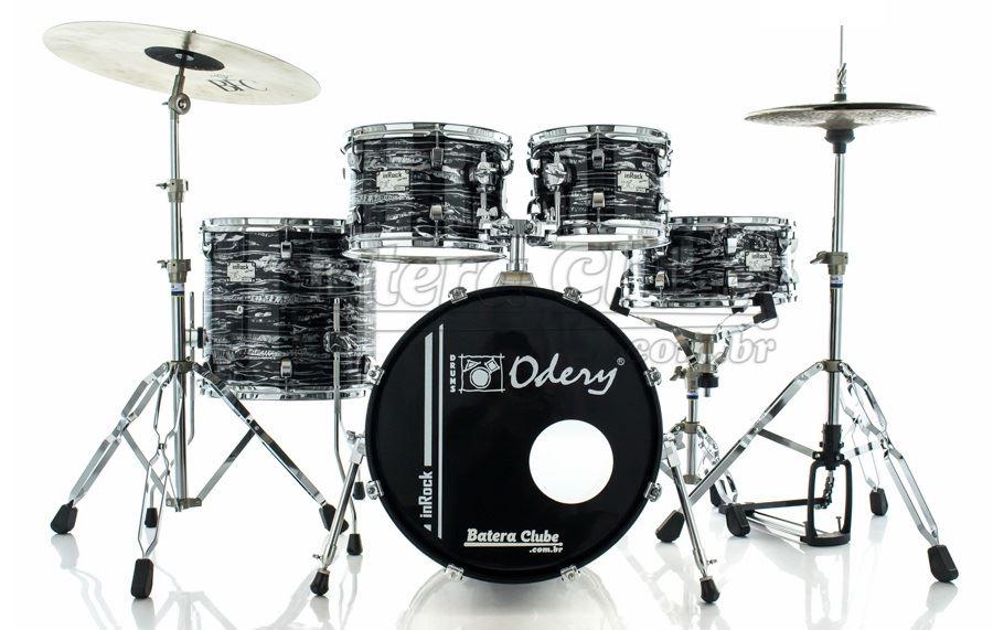 Bateria Odery inRock IR.180 Dark Tiger Jazz com Bumbo 18",10",12",14" com Ferragens e Banco